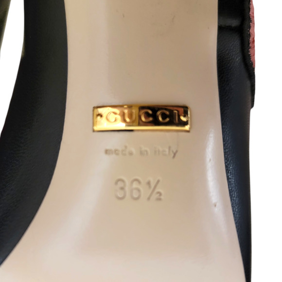 Gucci Ophelia Floral Embroidered Black Leather Pointed Toe Heels Pumps 36.5 6.5 - Picture 6 of 13